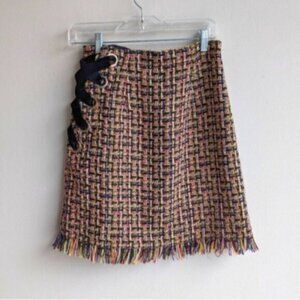 Snidel neon metallic multicoloured gold tweed mini skirt with fringe trim
